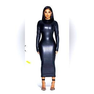 Black crocodile mid dress from Naked Wardrobe in Large & X-Large. Fits snug